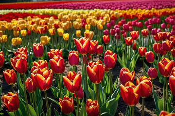 Fototapeta premium a colourful field of tulips in full bloom, with vivid hues