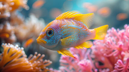 Obraz premium Beautiful colorful tropical fish swimming in the sea. Underwater world.