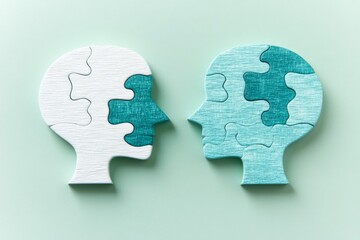 Communication pathways Cognitive reserve Two teal heads with puzzle pieces missing symbolizing the incomplete nature of knowledge and the need for collaboration