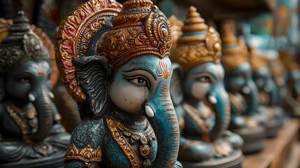 Fototapeta premium Close up of Colorful Ganesha Statue in India