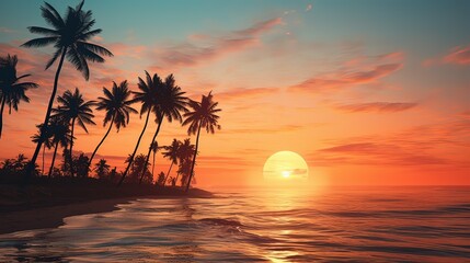 Palm trees with sunset in the background