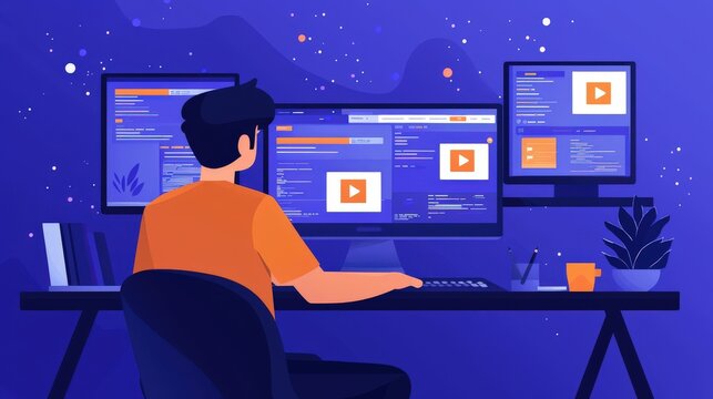 Developer working on a website with multiple tabs open, multitasking in web development, efficient coding setup.
