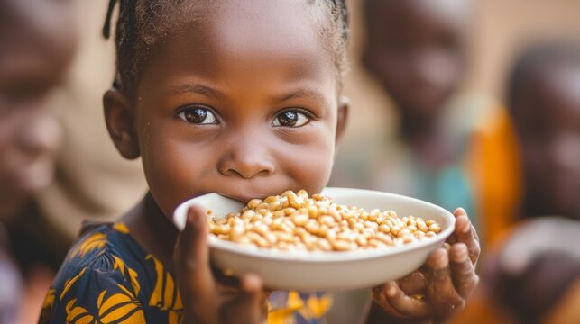 Joyful Child with Bowl of Peanuts