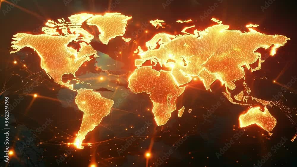 Wall mural abstract world map with illuminated lines connecting cities, symbolizing global networks and energy