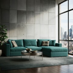 Living room interior in loft, industrial style, 3d render