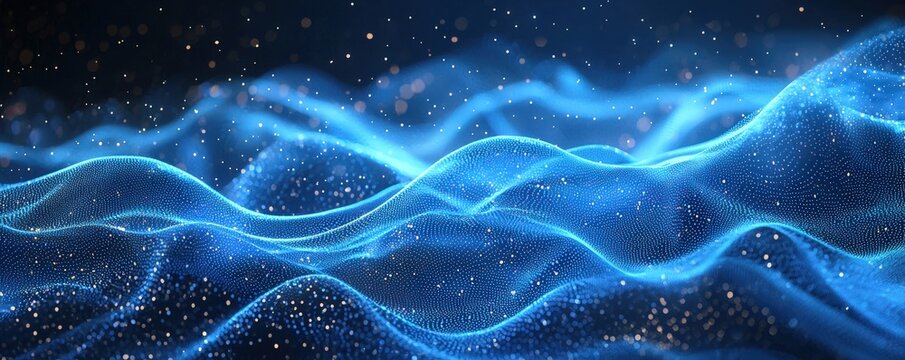 Dynamic pattern of moving lights, waves of color shifting across the stage, electric blue and white, kinetic energy