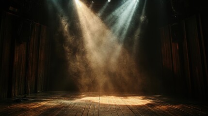 Fototapeta premium Soft spotlight illuminating a single point on stage, dark surroundings, intimate and focused mood