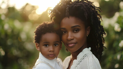 Fototapeta premium Loving Moment Black Mother And Son Share Tender