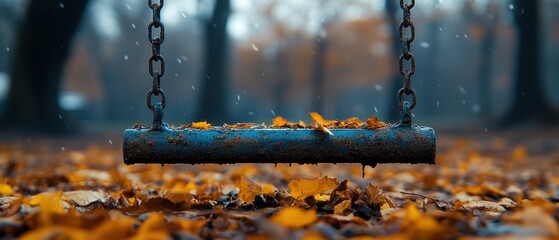 Rusty Swing Suspended Above Autumn Leaves