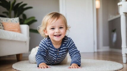 Fototapeta premium 家の中で楽しそうに遊ぶ幸せな子供が見せる、笑顔とエネルギーに満ちた瞬間