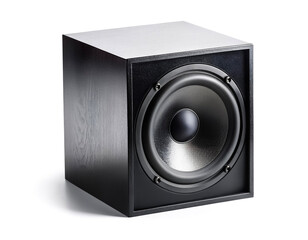 Obraz premium A new black bookshelf speaker isolated on white background