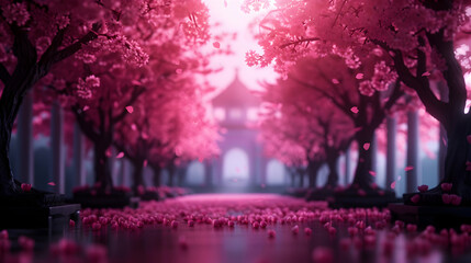 Low Angle Shot Pink Castle Surrounded Blossom