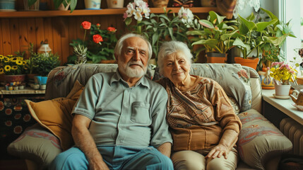 A man and a woman are sitting on a couch in a living room