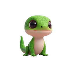 Fototapeta premium A cute cartoon green lizard character with big eyes, perfect for children's products and playful design themes. 3D