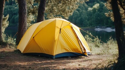 Bright Yellow Camping Tent in Nature