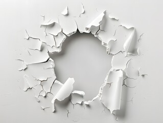 Hole breaking through white wall cut out