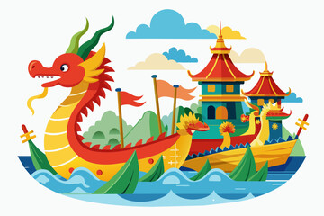 Dragon boat festival on white background vector art illustration