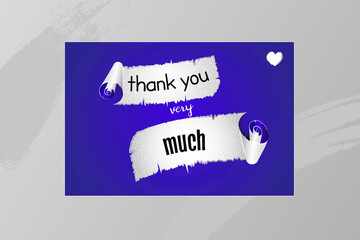 Blue vector thank you card with uneven, torn, curled edges. 
