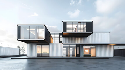 This contemporary home features a modern design with glass windows, cantilevered elements, and a stylish facade against an open sky, showcasing elegance and luxury in urban living