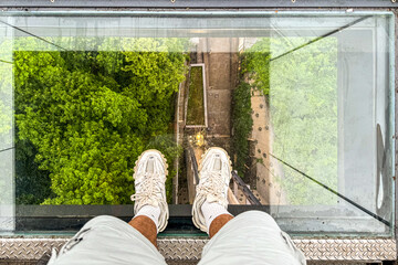 Tourist standing on the Panoramic Elevator of the Pfaffenthal in Luxembourg