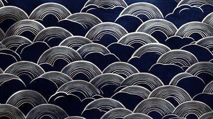 Fototapeta premium Abstract Pattern of Silver Waves on a Dark Blue Background