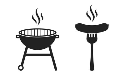 Bbq grill and sausage icon vector isolated on white background