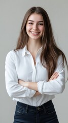 Smiling Young Woman in Casual Outfit