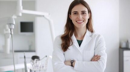 Confident Female Dentist in Modern Clinic