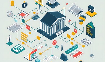 Isometric Illustration Depicting Financial Processes and Transactions