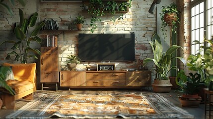 Modern Living Room with Rustic Brick Walls