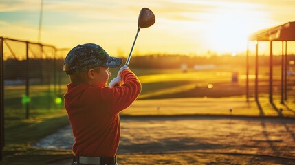 Young Golfer at Sunset