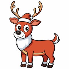 Fototapeta premium Cute reindeer wearing a Santa hat and festive accessories, cartoon illustration for Christmas