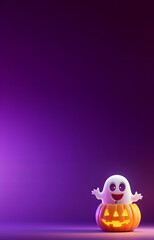 Fototapeta premium Fun flyer with ghost and pumpkin for Halloween day