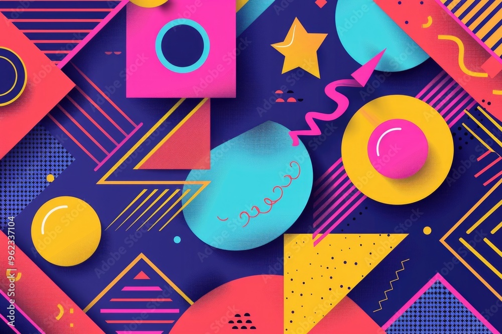 Poster a vibrant and colorful abstract background featuring geometric shapes