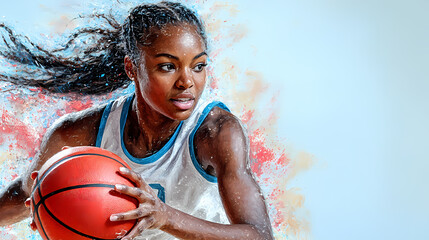Woman grasping a basketball in her hands