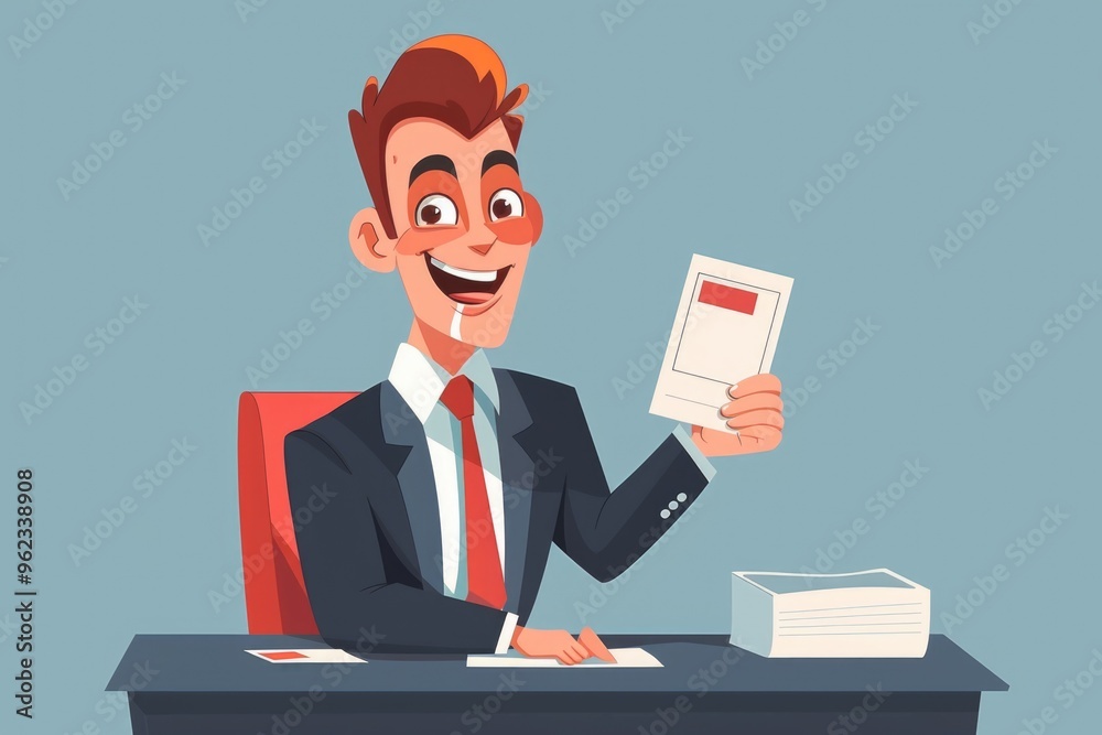 Poster a person working on documents at a desk