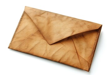 A brown leather envelope placed on a clean white surface