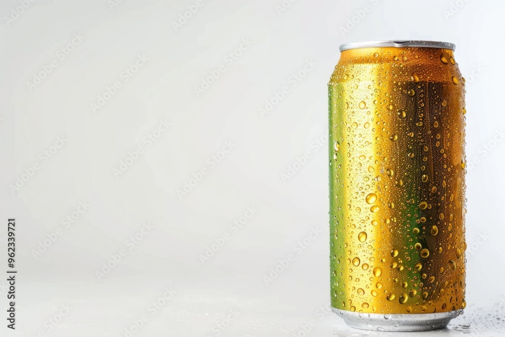 Poster a can of beer with condensation on the surface, often used as a prop for photography or art projects