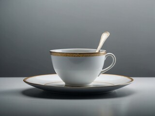 Isolated white plate and spoon graphic with white highlights.