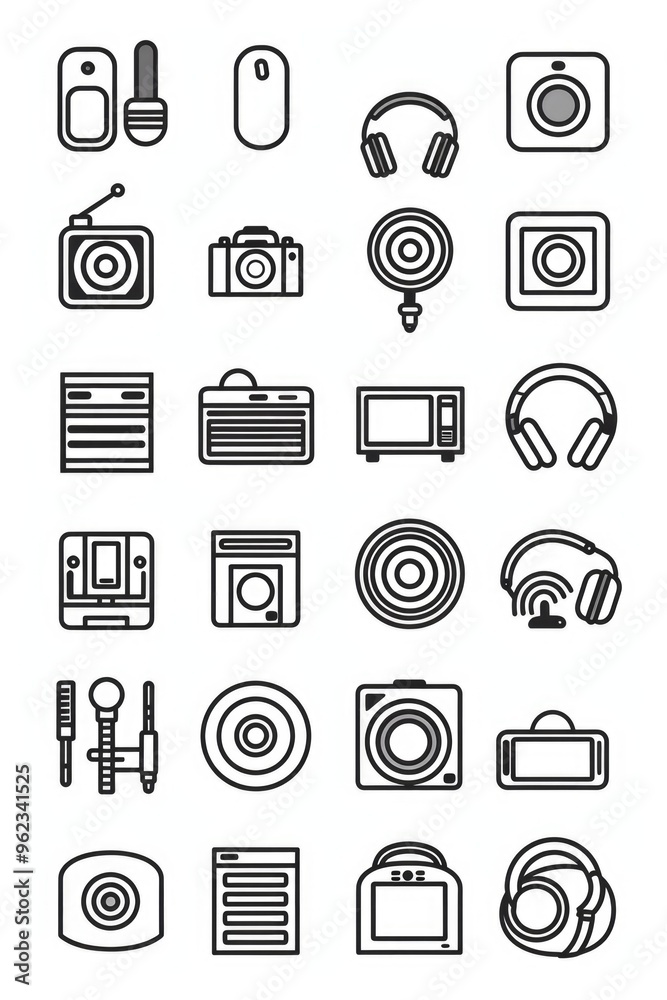 Poster a collection of various icons against a clean white backdrop