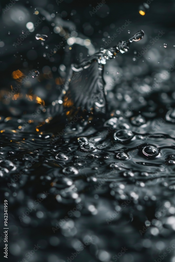 Poster A close-up view of water droplets on a surface, ideal for use in science and educational contexts