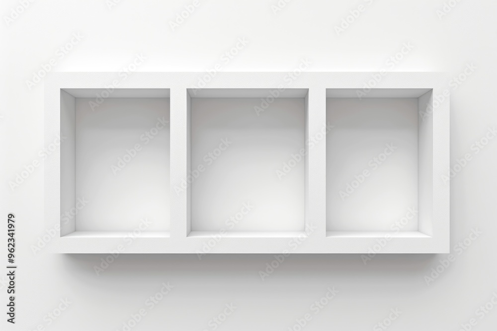 Poster White shelf with three empty spaces ready for storage or display