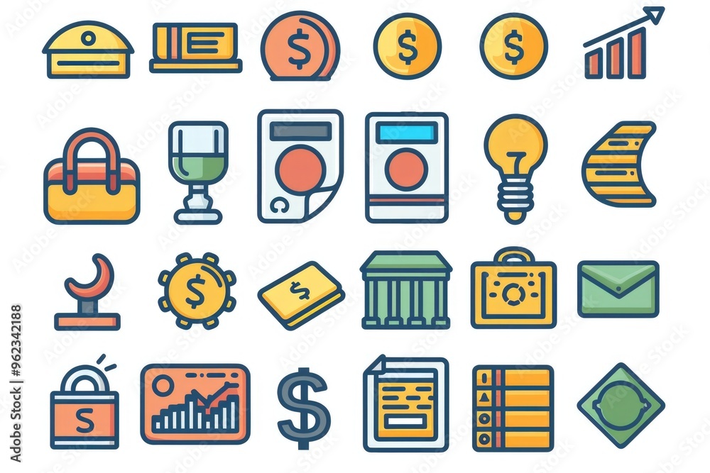 Poster a collection of colorful icons on a white background, perfect for illustrating concepts or ideas