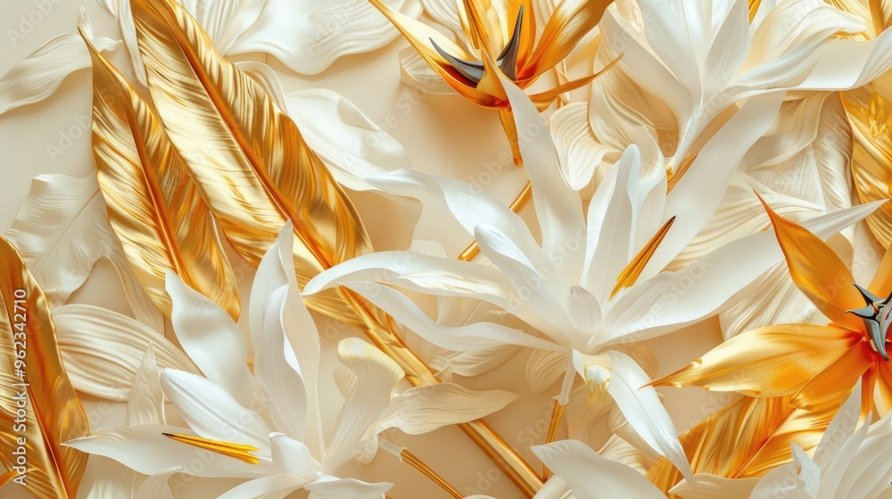 Poster Close-up of a bunch of white flowers with intricate details