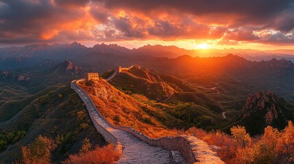 Great Wall of China at sunrise