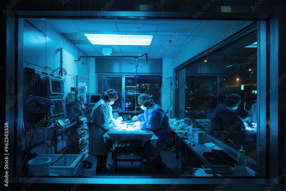 Aufkleber A group of scientists collaborating on a project in a modern laboratory setting, ideal for use in educational or business contexts