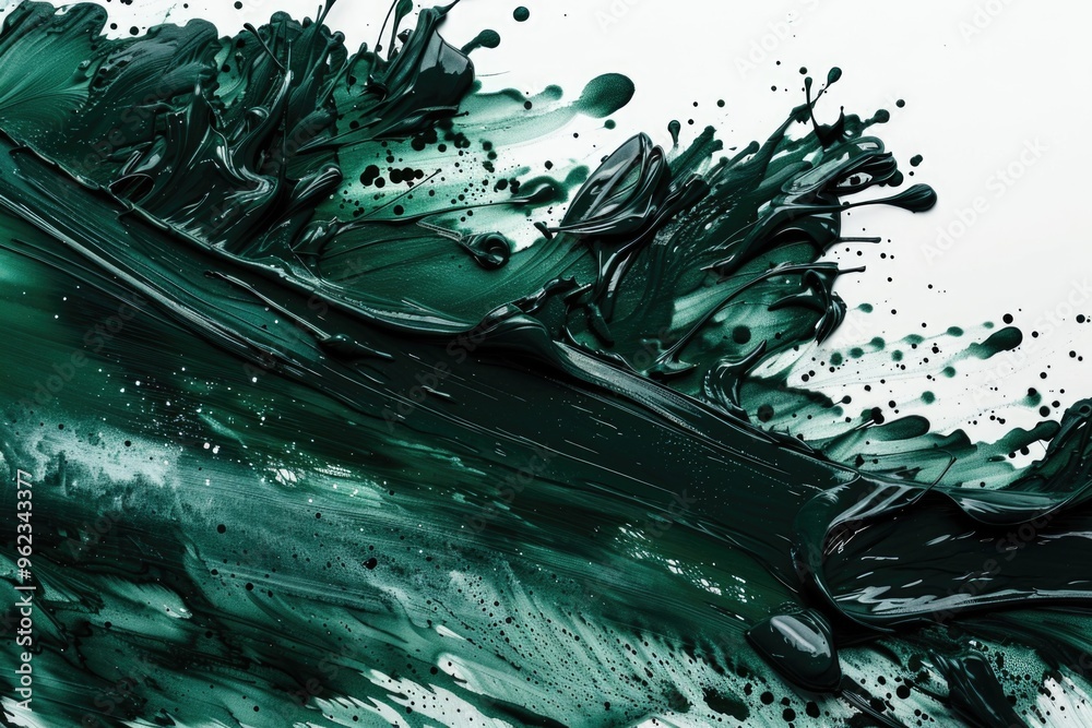 Poster A detailed view of a painted piece with a dominant green color scheme, ideal for use in design or art-related projects
