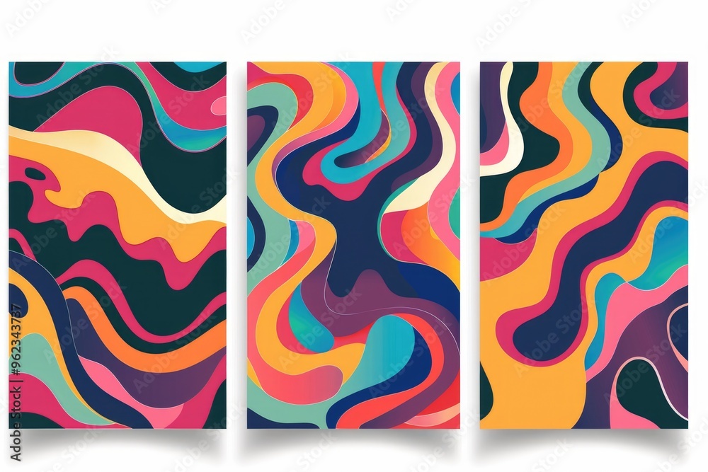 Aufkleber Three colorful abstract banners with geometric shapes and patterns