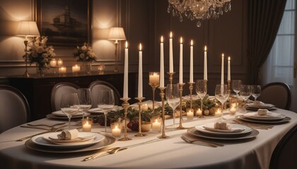 Table Élégante avec Vaisselle Fine et Bougies