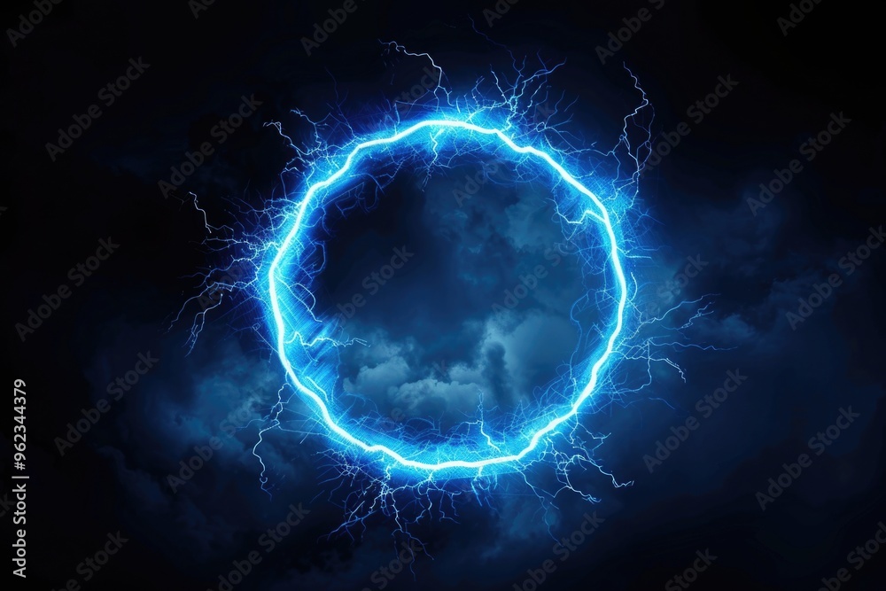Poster a circular shape of lightning illuminates the dark sky